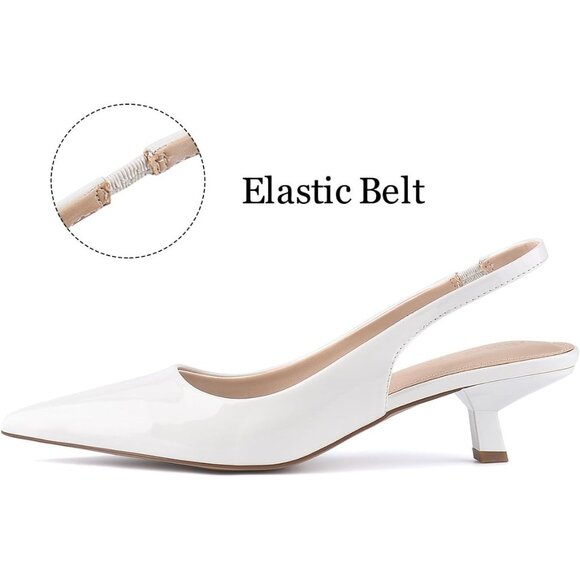 Women Slingback White Heel Pumps Dressy Kitten Heels Sandals Wide Width Shoes - Picture 3 of 6